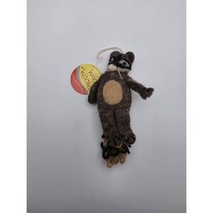 Wild Woolies Raccoon‎ Ornament Hand Felted Natural Wool Fair Trade Animal Brown